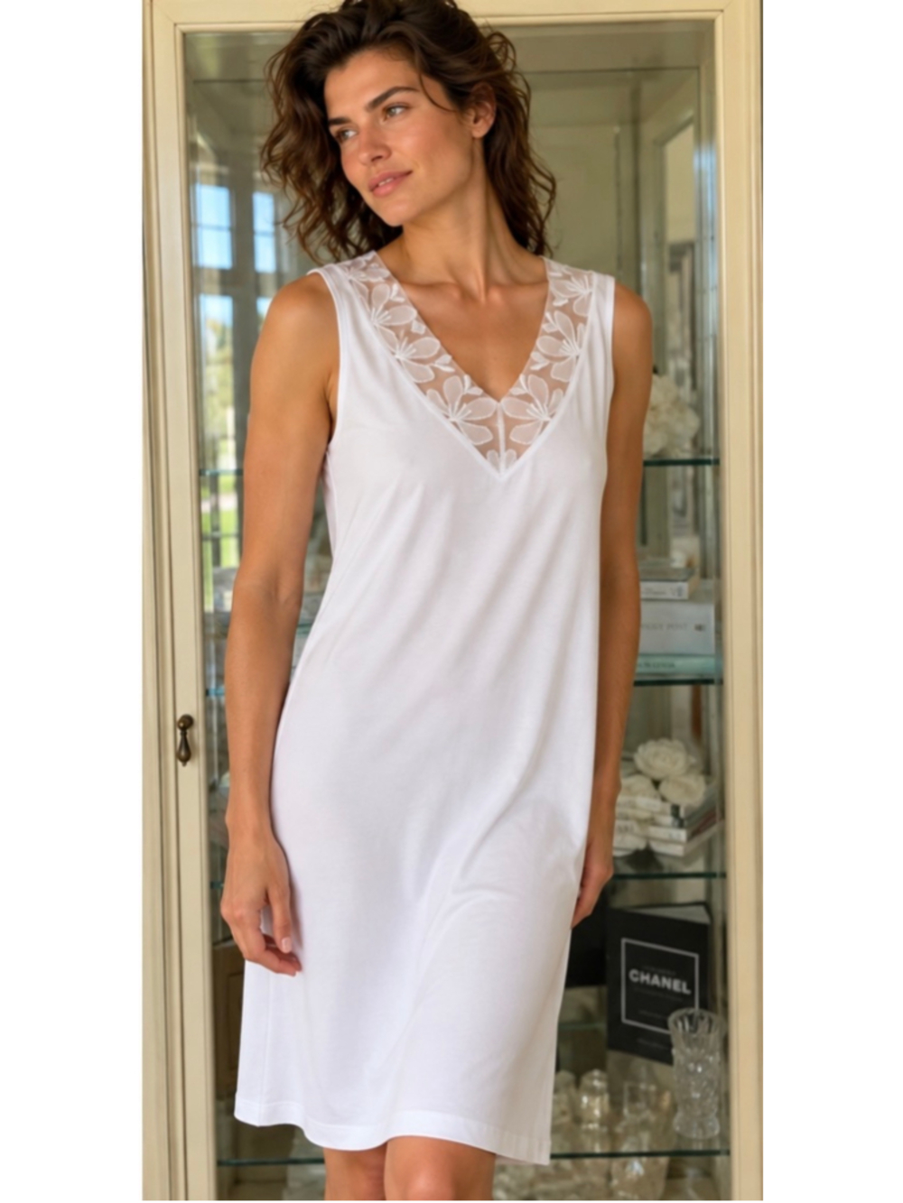 Henro Sleeveless Chemise Sleep Slip Dress White Size M New!